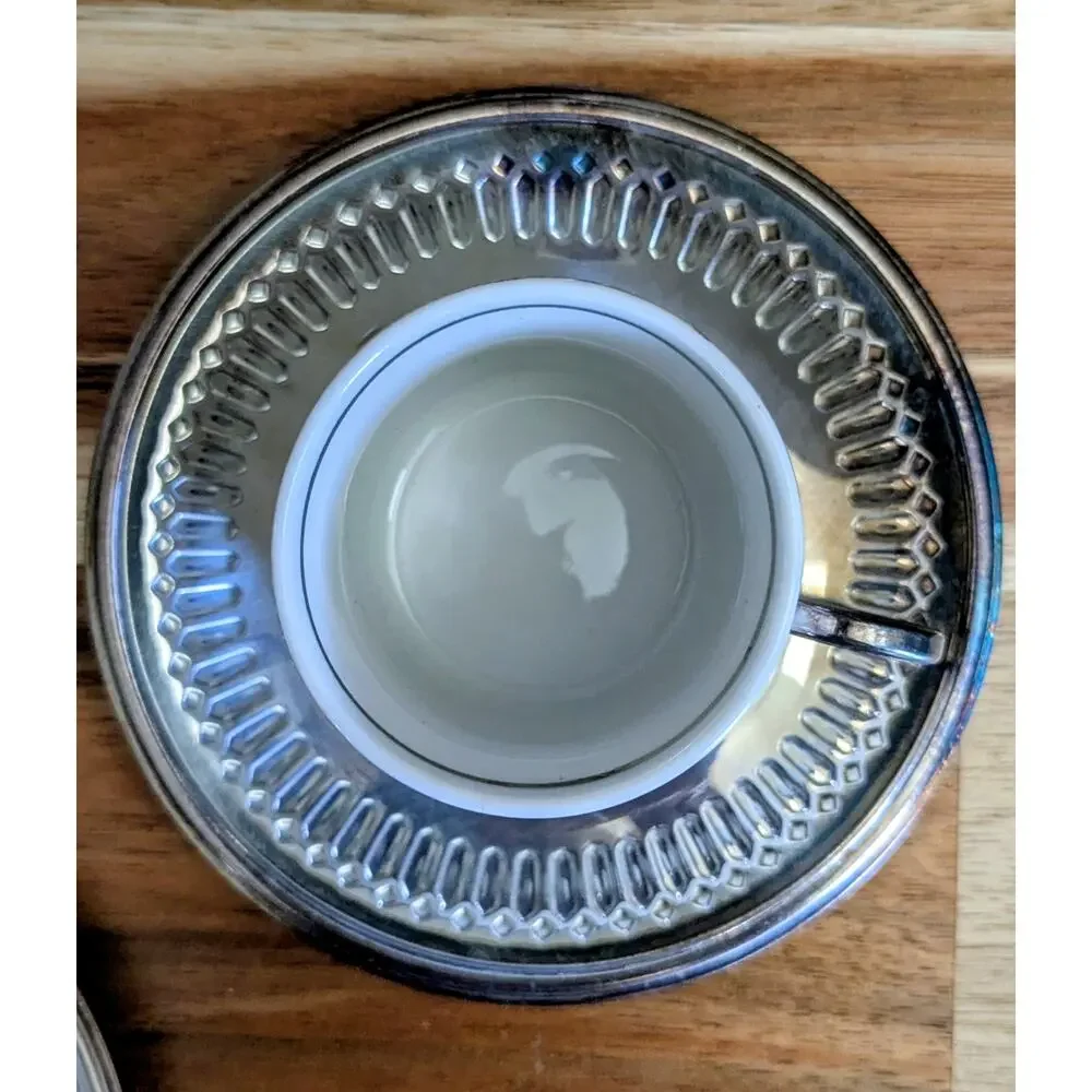 Vintage Silver Plated Demitasse Espresso Cup Set of 5 Saucers Porcelain Japan